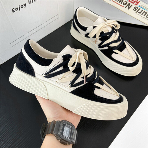 Chunky Sneakers Men Canvas Shoes Mixed Colors Breathable Mens