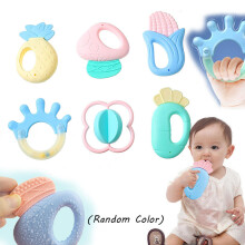 Baby 6pcs Silicone Rattle Set Infant Food Shaped Molar Stick Teething Chew Toys