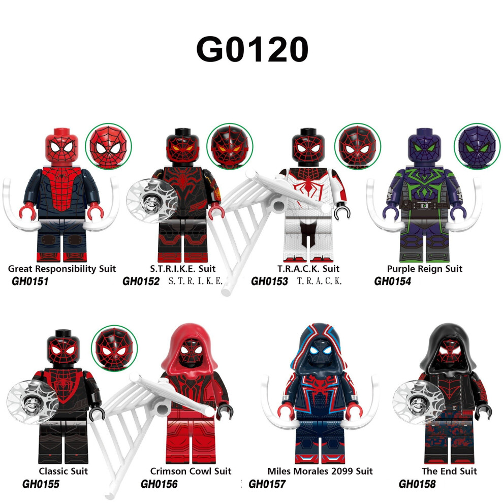 8PCS Spider-Manï¼Across the Spider-Verse Minifigures Building Blocks Toy Action Figure Model Blocks Fit Lego