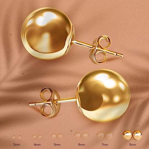 (3MM, GOLD) Premium 14K Gold Ball Stud Earrings 2