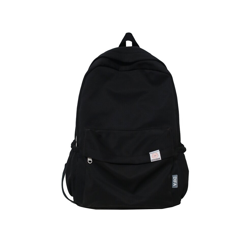 (Black) High Quality Waterproof Solid Color Nylon Women Backpack College Style Travel Rucksack School Bags