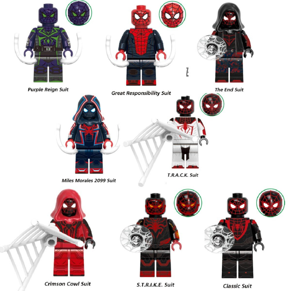 8PCS Spider-Manï¼Across the Spider-Verse Minifigures Building Blocks Toy Action Figure Model Blocks Fit Lego