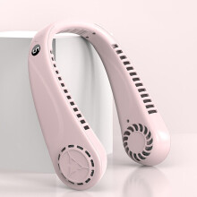 (Pink) Portable 5 Speed Neck Fan USB Rechargeable Lazy Neckband Bladeless Cooler