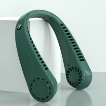(Green) Portable 5 Speed Neck Fan USB Rechargeable Lazy Neckband Bladeless Cooler