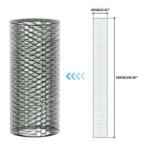(PVC Green Coated) Chicken Wire Mesh Garden Fencing For Hutches, Coops & Aviaries - 25mm hole x 60cm x 50cm Galvanised PVC Coated
