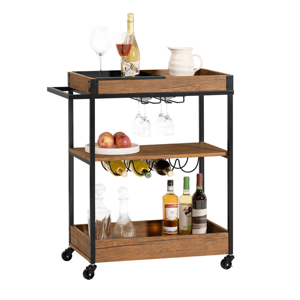 SoBuy SVW19-N, 3 Tiers Kitchen Trolley Serving Trolley with Wine Rack