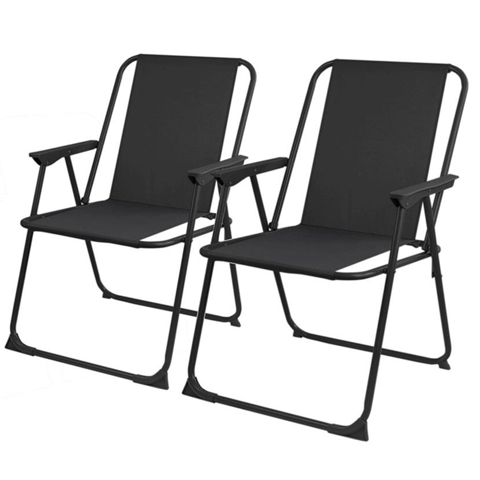 (Black Set Of 2) Outdoor Garden Camping Beach Folding Chair