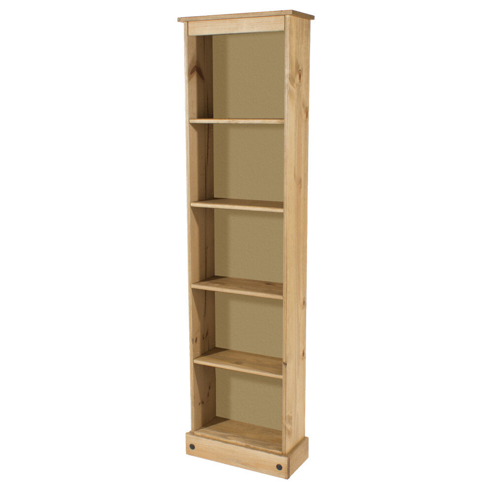 5 Tier Solid Pine Bookcase Tall Narrow Display Shelving Storage Wood Furniture