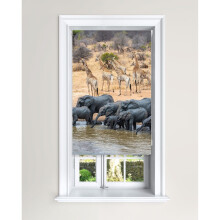 (90 cm Width x 140 cm Drop) Lister Cartwright Blackout Roller Blind Elephant & Giraffe Water Hole Blind