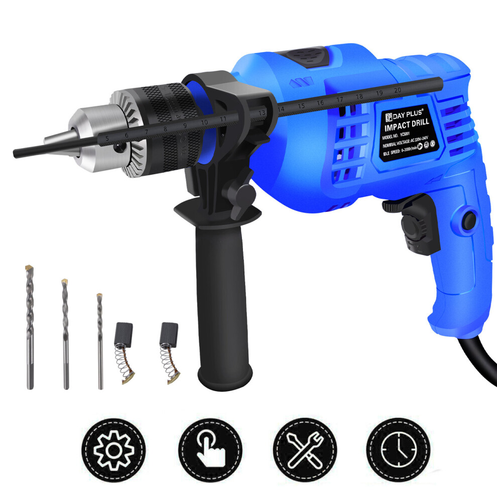 Impact Drill Electric Hammer Drill 850W Corded Percussion Drill with Drill Bits Set Variable Speed 360Â° Rotating Handle Lightweight Heavy Duty