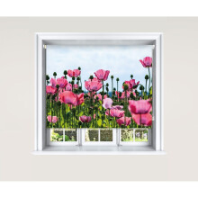 (180 cm Width x 140 cm Drop) Lister Cartwright Blackout Roller Blind Pink Poppy Field Roller Blinds
