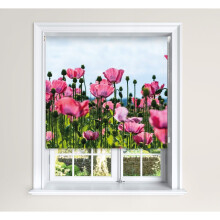 (150 cm Width x 140 cm Drop) Lister Cartwright Blackout Roller Blind Pink Poppy Field Roller Blinds