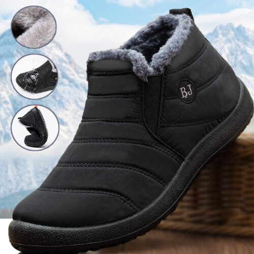 Large size unisex waterproof fur lining slip on snow boots best sale