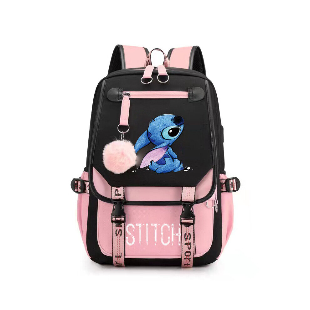 (Pink) Lilo & Stitch Usb Backpack Laptop Rucksacks Bag Multicoloured