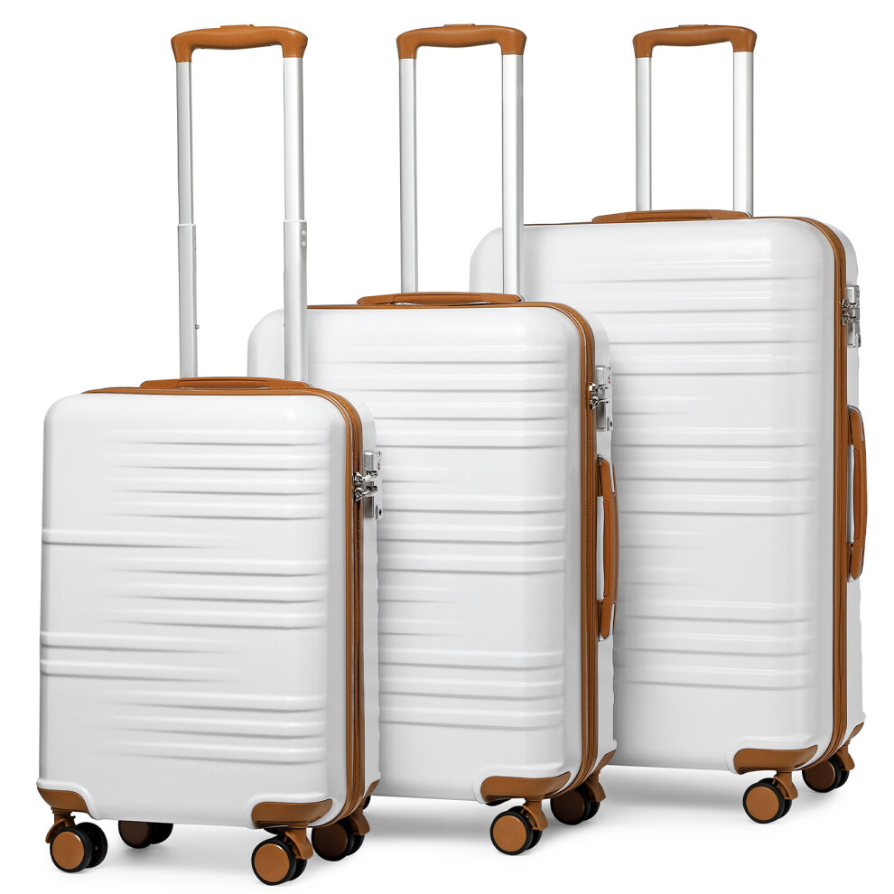 (White) British Traveller-3Pcs ABS Hard Shell Suitcase Set