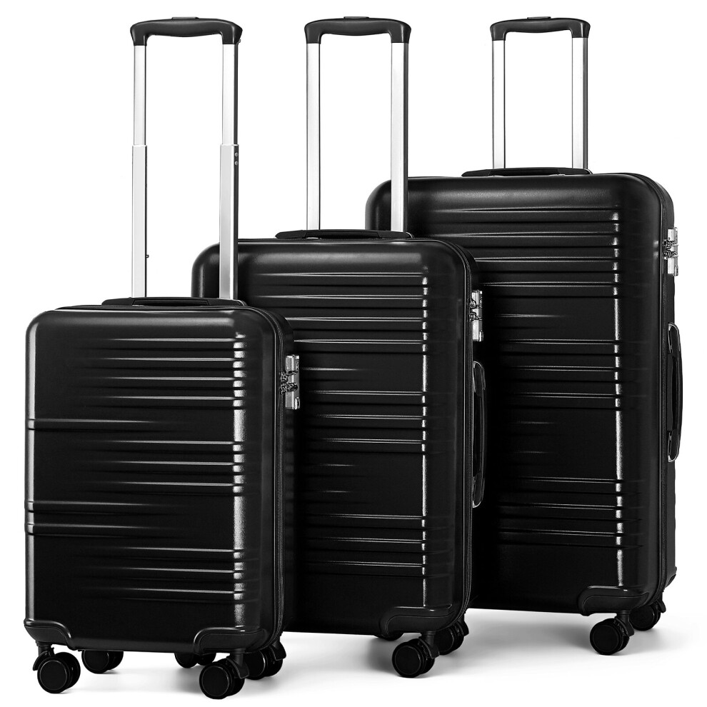 (Black) British Traveller-3Pcs ABS Hard Shell Suitcase Set