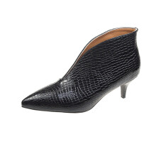 Europe America Women Boots Patent Leather Thin High Heels Pointed Toe Slip-On British Style Snakeskin Pattern Women Shoes 41