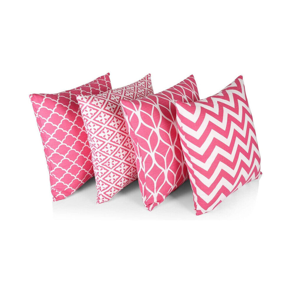 Penguin Home 100% Cotton Decorative Double Sided Square Cushion Covers with Invisible Zipper 45cm x 45cm x 18 (Set of 4, Hot Pink), 45x45 Cm