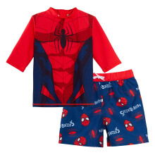 (2-3 Years) Boys Spider-man Swim Shorts + Rash Vest 2 Piece Swim Set Surf Top + Board Shorts