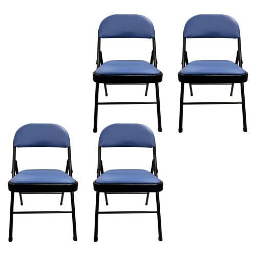 (Blue, 4) Artificial Faux Leather Home Office  Folding Chair