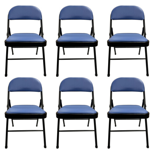 (Blue, 6) Artificial Faux Leather Home Office  Folding Chair
