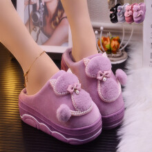 Girls Winter cotton slippers plush indoor rhinestone ladies shoes stylish arrival women platform slippers
