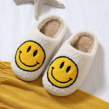 Children's Home Cotton Slippers Smiley Face Non-slip Indoor Warm Winter Fluffy Slippers Girls Boys Floor Shoes Slippers Kids