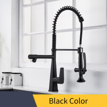 (Cube-Black) Kitchen Faucet, Brass Heavy Duty Spring Single Handle Kitchen Faucets with Pull Down Sprayer and Pot Filler, Commercial Stainless Steel Kitchen Faucet