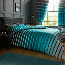 (Double, Teal) Oscar Striped Duvet Cover And Pillow Case Set