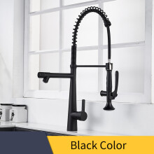 (Round body - BlackRound Body - Silver) Kitchen Faucet, Brass Heavy Duty Spring Single Handle Kitchen Faucets with Pull Down Sprayer and Pot Filler, Commercial Stainless Steel Kitchen Faucet