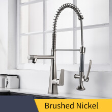 (Cube-Silver) Kitchen Faucet, Brass Heavy Duty Spring Single Handle Kitchen Faucets with Pull Down Sprayer and Pot Filler, Commercial Stainless Steel Kitchen Faucet