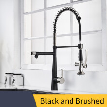 (Round body - Black Silver) Kitchen Faucet, Brass Heavy Duty Spring Single Handle Kitchen Faucets with Pull Down Sprayer and Pot Filler, Commercial Stainless Steel Kitchen Faucet