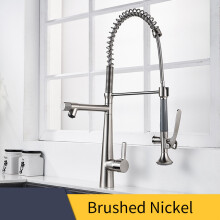 (Round Body - Silver) Kitchen Faucet, Brass Heavy Duty Spring Single Handle Kitchen Faucets with Pull Down Sprayer and Pot Filler, Commercial Stainless Steel Kitchen Faucet