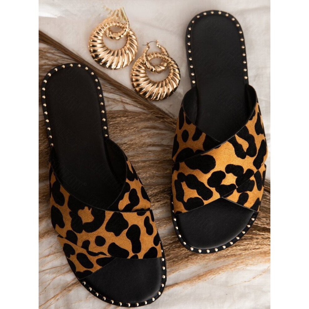 Women Flip Flops Leopard Print Summer Slippers Woman Casual Flats Cross  Open Toe Female Lady Slides Slippers Sandals Shoes