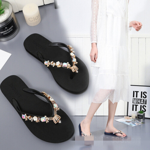 Shoes Women Rubber Flip Flops Slippers Flat Shale Female Beach Glitter ...