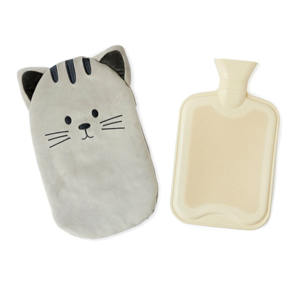 Balvi Kitty! Grey Cat Plush Fleece 2L Hot Water Bottle