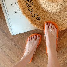 spring and autumn outdoor wear indoor non-slip flat bottom transparent girl's flip flops 3728