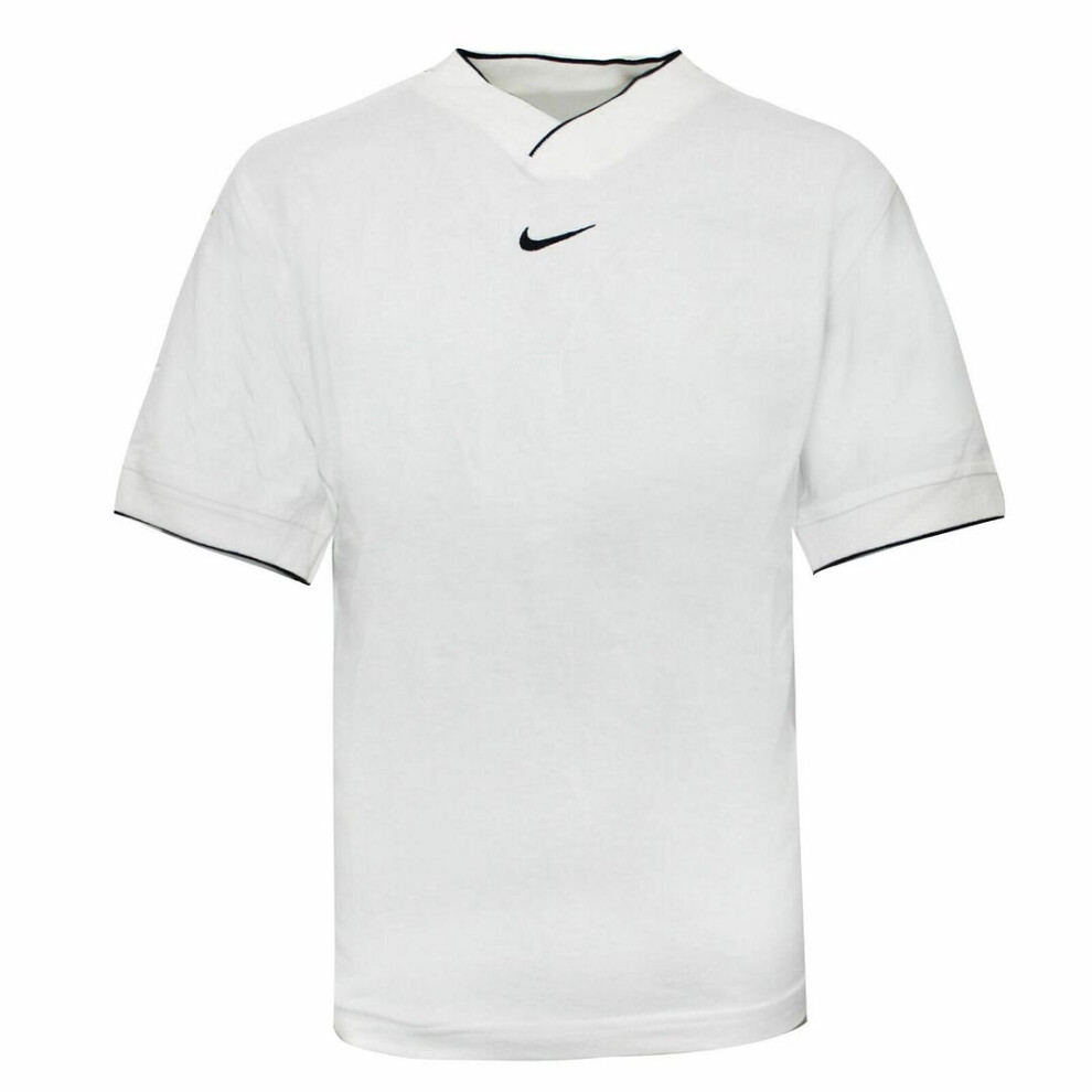 (M) Nike Classic Logo Short Sleeve V-Neck White Kids White T-Shirt 461304 100 (UK )