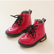 Spring Autumn Patent Leather Children Boots Boys Girls Waterproof Boots Kids Shoes Warm Plush Snow Boots Toddler Sneakers