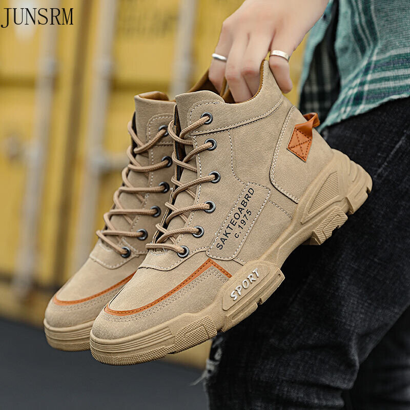 Men High Leather Boots Male Spring Casual Motorcycle Ankle Botas Hombre ...