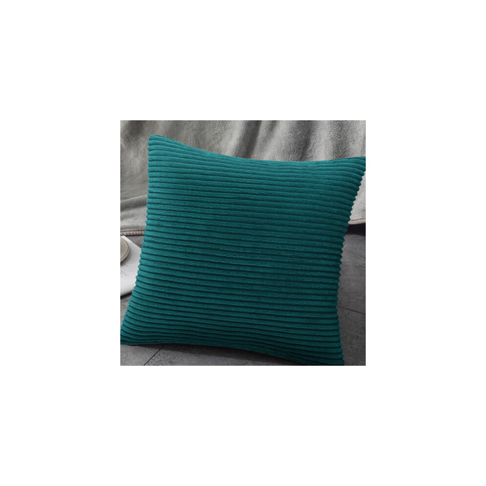 (Teal) Velvet Cushion Cover Home Office Sofa Bed Car Throw Striped Pillow Case