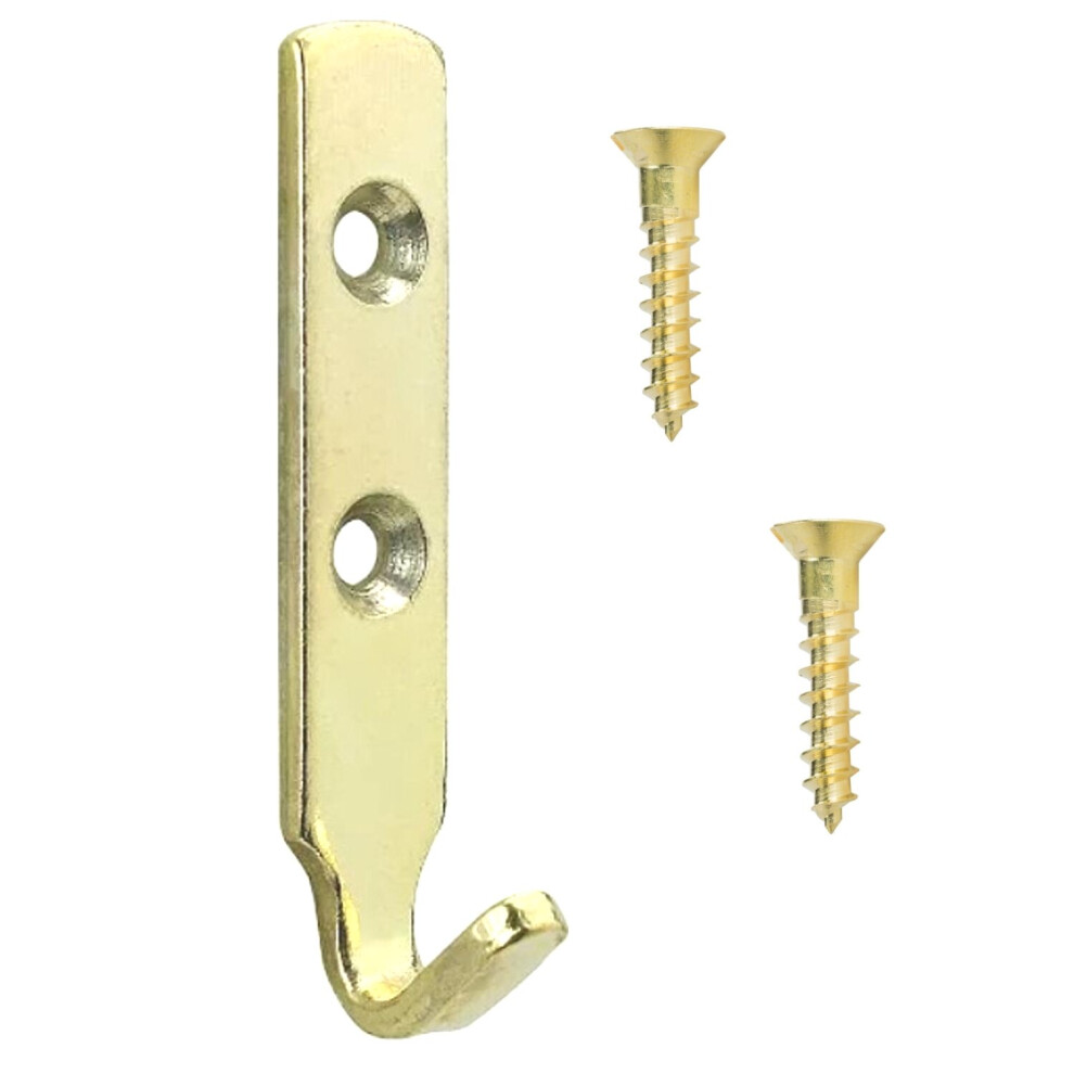 (Pack Of 4) Heavy Duty Brass J Hook For Pictures Mirrors Etc & Screws 62Mm 5060915421340