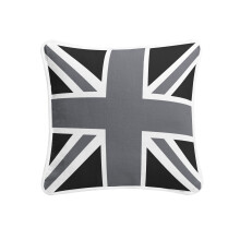 (Black&Grey) Union Jack Cushion Cover 100% Cotton British vintage style throw Suqare Pillow Cases for home decor and couch + Hollow Fiber Cushion Pad Size 18x18"