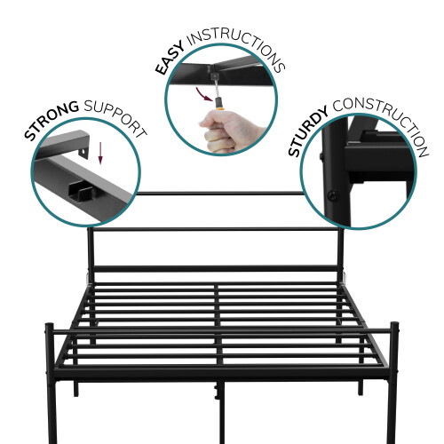 House of Home (Black, Double) Extra Strong Single Metal Bed Frame in Black - Single Bed Frames, 6ft x 4.6ft Base 2