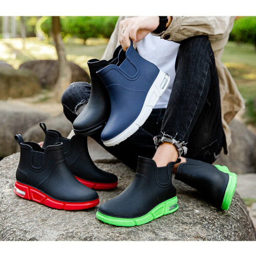 Men Rainboots Waterproof Rain Boots Ankle Fishing Car Wash Water Shoes PVC Male Winter Outdoor Flat Non slip Comfortable