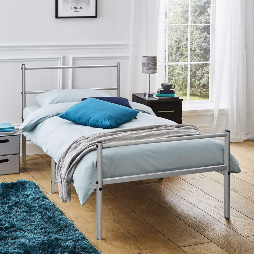House of Home (Silver, Single) Extra Strong Single Metal Bed Frame in Black - Single Bed Frames, 6ft x 4.6ft Base