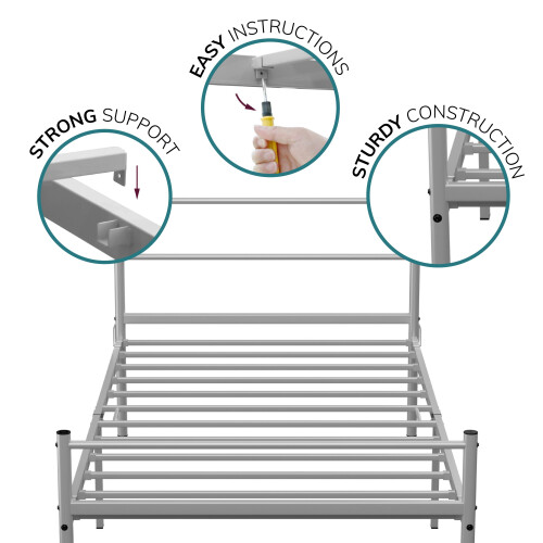 House of Home (Silver, Single) Extra Strong Single Metal Bed Frame in Black - Single Bed Frames, 6ft x 4.6ft Base 2