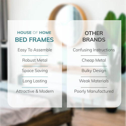 House of Home (Silver, Single) Extra Strong Single Metal Bed Frame in Black - Single Bed Frames, 6ft x 4.6ft Base 1