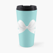 Insulated Travel Coffee Mug Turquoise White Bow Stainless Steel Cup Tumbler 17oz