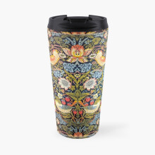William Morris Strawberry Thief 17oz Insulated Travel Mug - Double-Wall Stainless Steel, Leak-Proof Lid, Ceramic Interior
